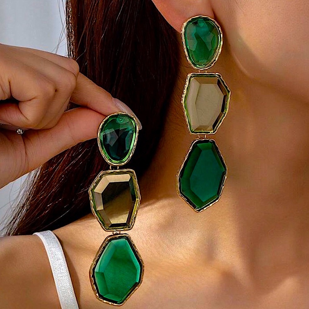 Boho Emerald Multicolor Handmade Dangle Earrings Vibrant Gold Plated